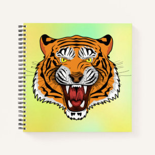 Wütendes Tigerkopf-Illustration-24327 Kapuzenpullo Notizblock