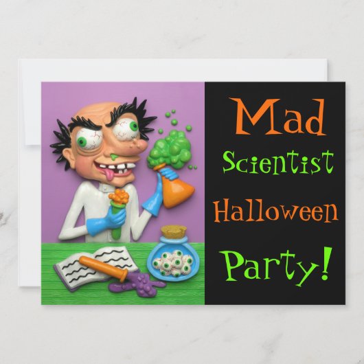 Wütendes Wissenschaftler-Halloween-Party Einladung (Vorderseite)