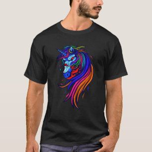 Wutpferd Horror Halloween Buntes Tier Kunst T-Shirt