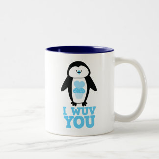 Wuv I Sie Pinguin mit Kuchenherzen Zweifarbige Tasse