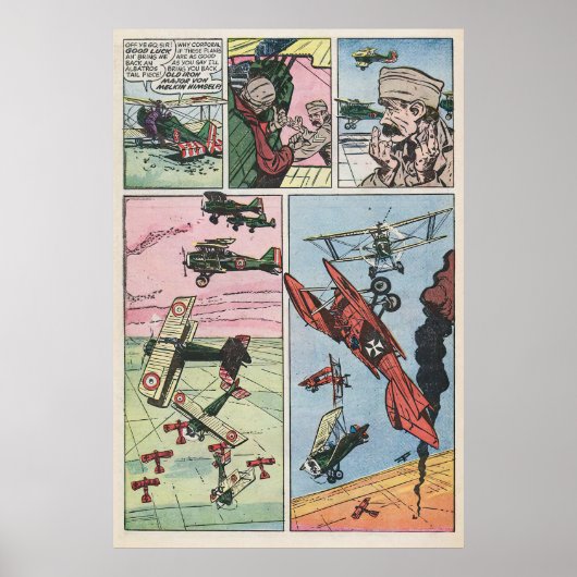 WW1 Kämpfen Flugzeug Dogfight Vintages Comic Buchs Poster (Vorne)