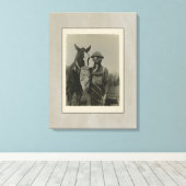 WW1 Soldat und Pferd mit Gasmasken Leinwanddruck (Insitu (Holzboden))