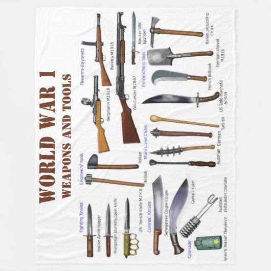 WW1 WAFFEN UND INSTRUMENTE FLEECEDECKE (Vorderseite)