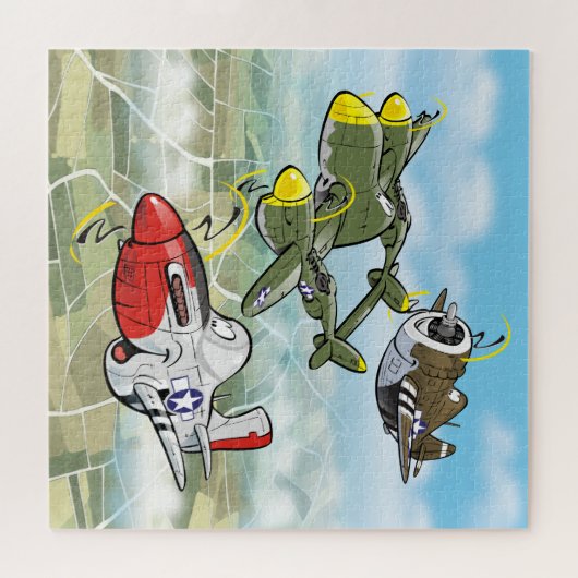 WW2 Kampfflugzeuge P-51, P-47, P-47Karikaturen Puzzle (Horizontal)