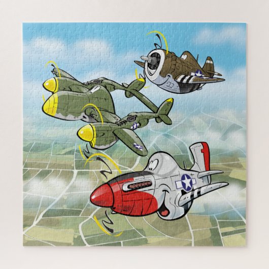 WW2 Kampfflugzeuge P-51, P-47, P-47Karikaturen Puzzle (Vertikal)