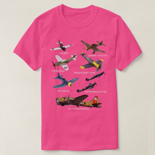 WW2 Planes Warbirds P51 Mustang Spitfire Messersch T-Shirt (Design vorne)