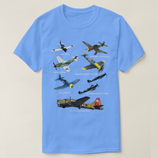 WW2 Planes Warbirds P51 Mustang Spitfire Messersch T-Shirt (Design vorne)