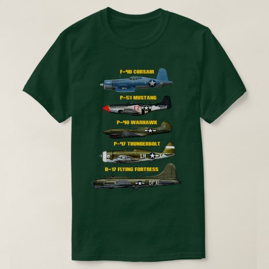 WW2 Warplane Warbirds B17 P51 Mustang F4U Corsair T-Shirt (Design vorne)