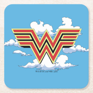 WW84 Retro Comic Wonder Woman Logo Cloud Pattern Rechteckiger Pappuntersetzer