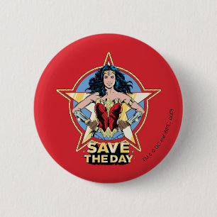 WW84   Rett The Day Wonder Woman Retro Comic Art Button