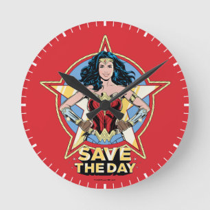 WW84 Retten The Day Wonder Woman Retro Comic Art Runde Wanduhr