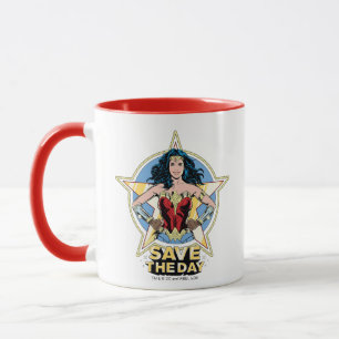 WW84  Retten The Day Wonder Woman Retro Comic Art Tasse