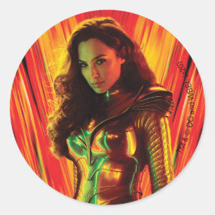 WW84  Rot-Orange Wonder Woman Kaleidoskop Runder Aufkleber