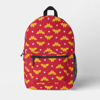 WW84 | Rotes Wonder Woman-Logo und Sterne-Muster Bedruckter Rucksack