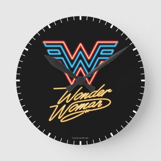 WW84| Woman Neon Light Logo Runde Wanduhr (Vorderseite)