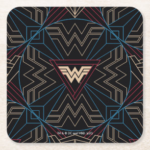 WW84  Wonder Woman Circular Geometric Muster Rechteckiger Pappuntersetzer
