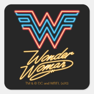 WW84   Wonder Woman Neon Light Logo Quadratischer Aufkleber
