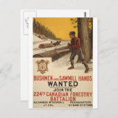 WW I ~ 224. Kanadisches Forstbataillon 1915 Postkarte (Vorne/Hinten)