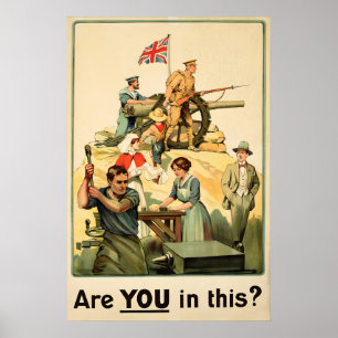 WWI britischer Rekrutierungsposter Bist du dabei Poster