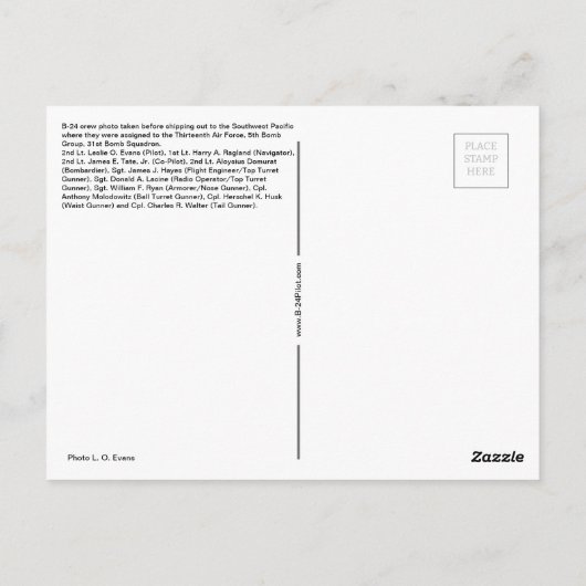 WWII B-24 Crew Postkarte (Rückseite)