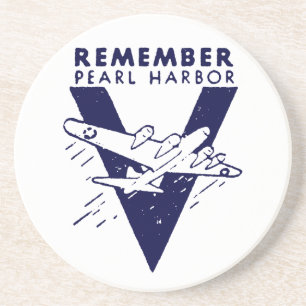 WWII Blue Remember Pearl Harbor Sandstein Untersetzer