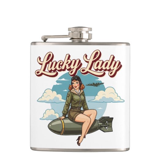 WWII Bomber "Lucky Lady" Nose Art Flachmann (Vorderseite)