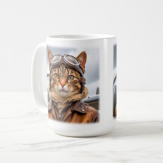 WWII Cat Fighter Pilot Tasse (Vorderseite Links)