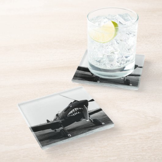 WWII Flying Tigers Curtiss P-40 Fighter Flugzeug Glasuntersetzer (Schrägansicht)