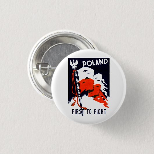 WWII Polen, Plakat zuerst kämpfen Button (Vorne & Hinten)