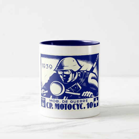 WWII Swiss Motorcycle Company, blau Zweifarbige Tasse (Mittel)