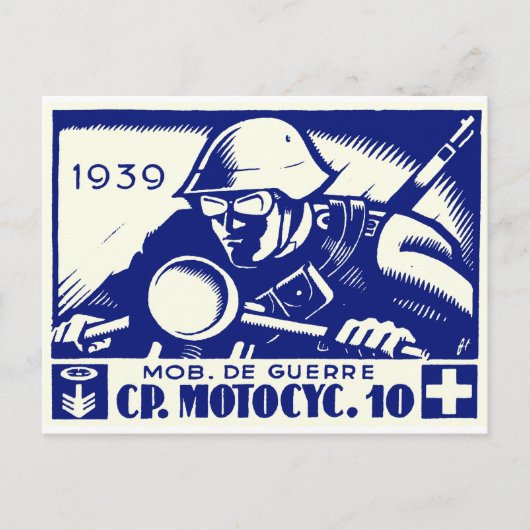 WWII Swiss Motorrad Company, blau Postkarte (Vorderseite)