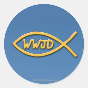 WWJD Fisch-Symbol-Aufkleber Runder Aufkleber