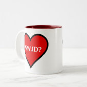 WWJD Heart Zweifarbige Tasse (Vorderseite Links)
