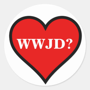 WWJD Herz Runder Aufkleber