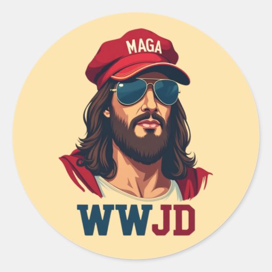 WWJD - Republikanischer Jesus in MAGA Hat Runder Aufkleber (Vorderseite)