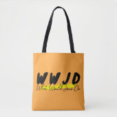 WWJD Tote Bag - Bold Black & Yellow Script Tasche (Vorderseite)