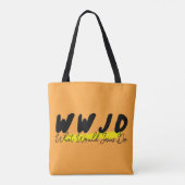 WWJD Tote Bag - Bold Black & Yellow Script Tasche (Rückseite)