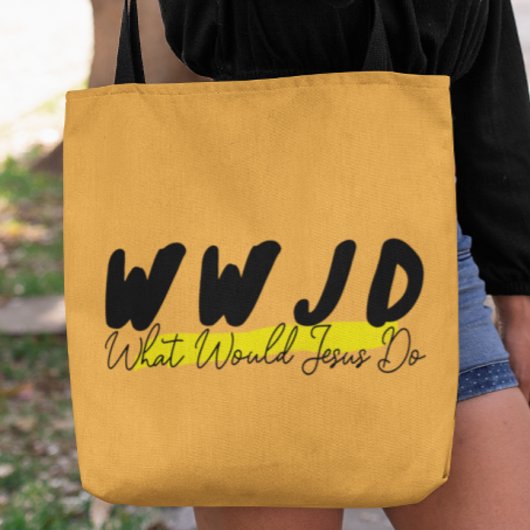 WWJD Tote Bag - Bold Black & Yellow Script Tasche
