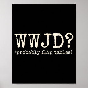 Wwjd Würde Wahrscheinlich Tische Umwerfen Lustiger Poster