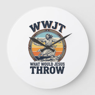 WWJT Was würde Jesus werfen Vintage Disc Shirt_1 Große Wanduhr