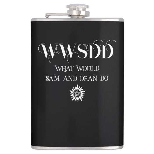 WWSDD Zitat Design mit Pentagramm-Sun-Symbol Flachmann (Vorderseite)