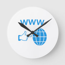 WWW World Wide Web Globe Icon with Hand Pointer Runde Wanduhr