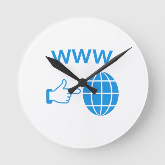 WWW World Wide Web Globe Icon with Hand Pointer Runde Wanduhr (Vorderseite)