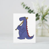 WX- Blue Dinosaurier Playing Baseball Cartoon Postkarte (Stehend Vorderseite)