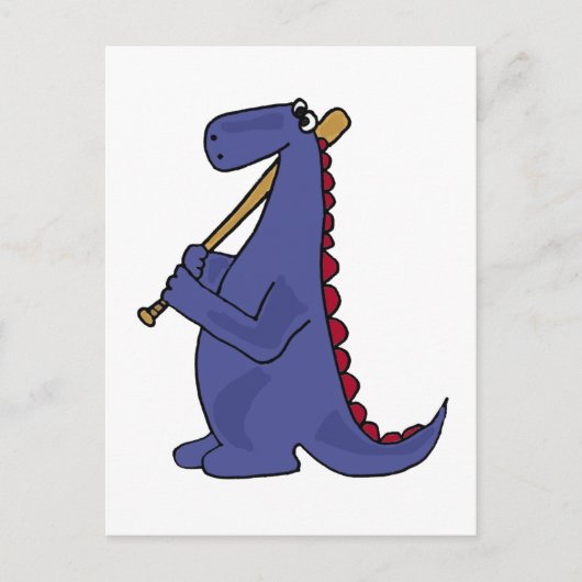 WX- Blue Dinosaurier Playing Baseball Cartoon Postkarte (Vorderseite)