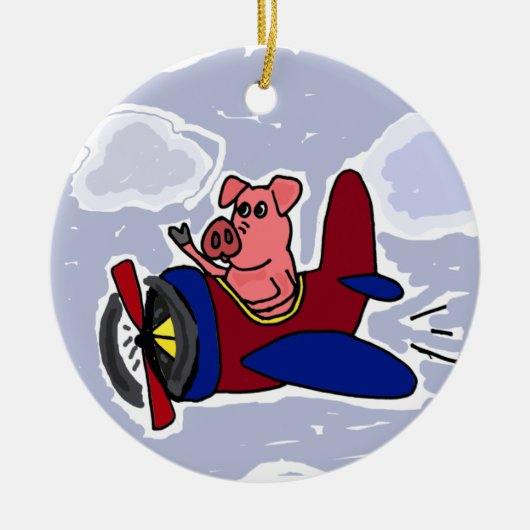 WX-, Fliegen-Schwein im Flugzeug-Cartoon Keramik Ornament (Vorne)