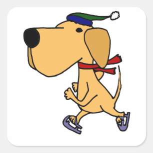 WY-Funny Labrador Hund Ice Skaten Quadratischer Aufkleber