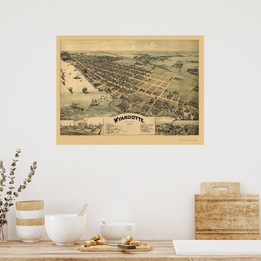 Wyandotte, MI Panoramic Map - 1896 Poster (Küche)