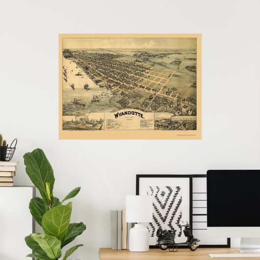 Wyandotte, MI Panoramic Map - 1896 Poster (Heimbüro)