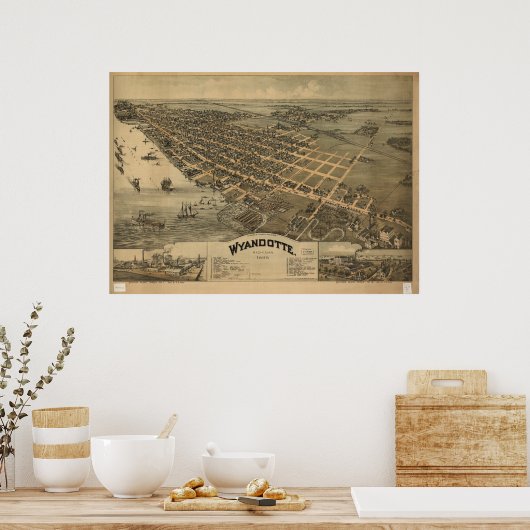 Wyandotte Michigan 1896 Antique Panoramabalkarte Poster (Küche)